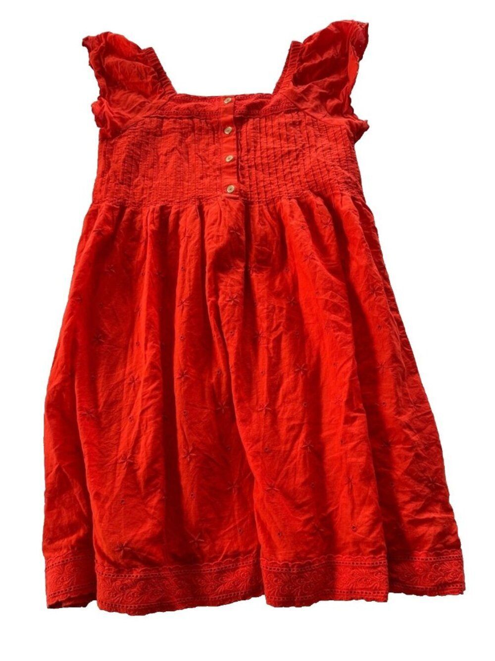 Crewcuts Girls' 10 Orange Embellished Flutter-sleeve Dress Summer Cotton Boho